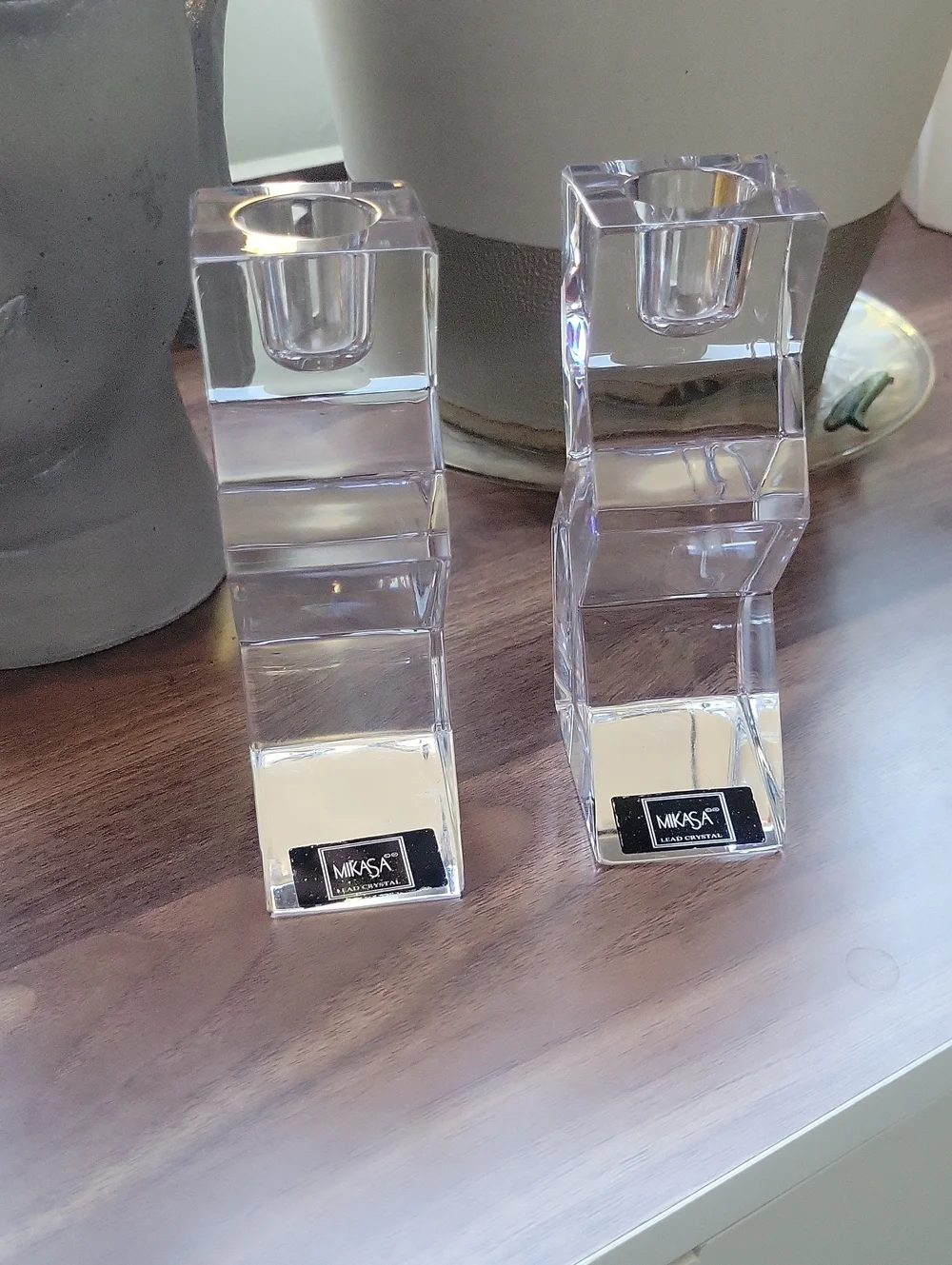 Mikasa Clear Crystal Zig Zag Candlestick Pair - Clear